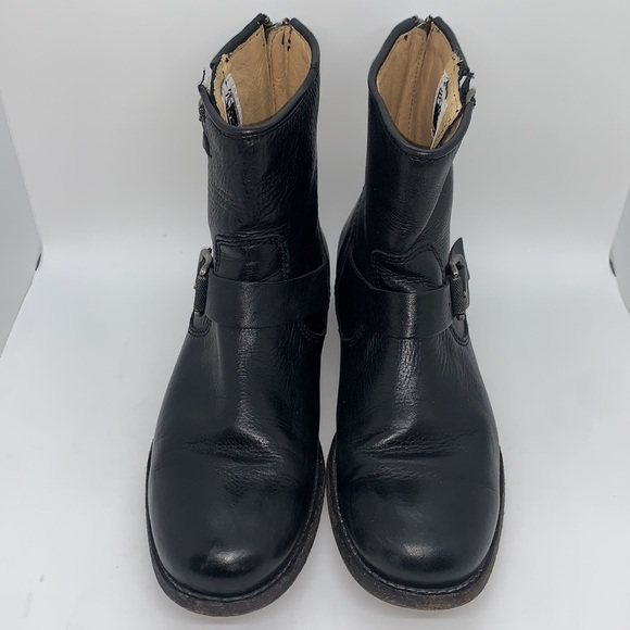 Frye Leather Ankle Moto Boots Black 8 Bikercore Strappy Buckle Zip Up - Picture 7 of 16